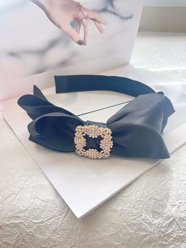 Satin Large Bow Crystal Diamond Ribbon Headband