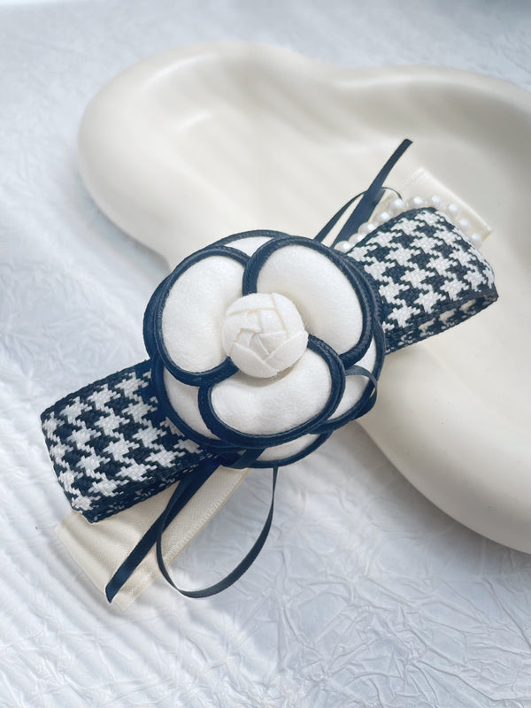 Handmade Houndstooth Camelia Flower Hair Clip
