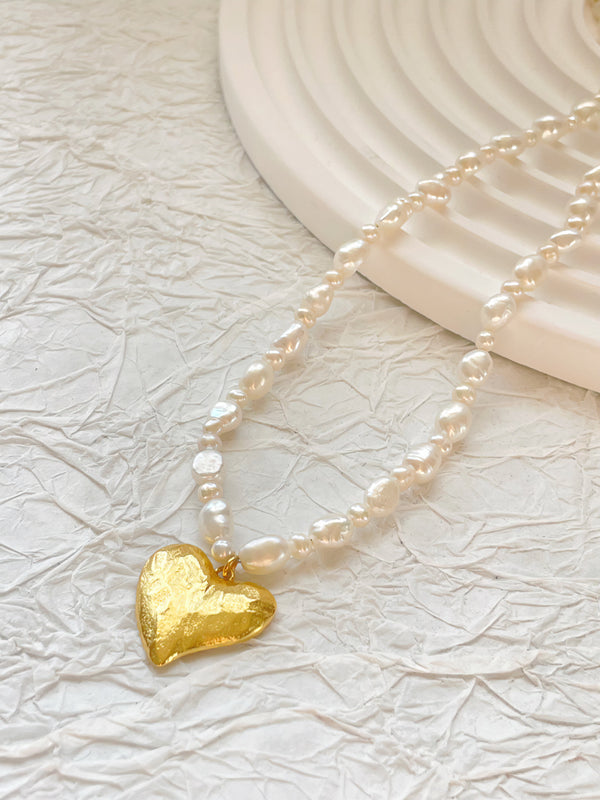 Vintage Heart Pearl Necklace