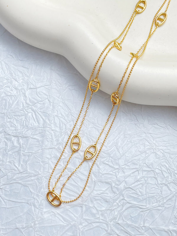 Pig Nose Double Chain Necklace